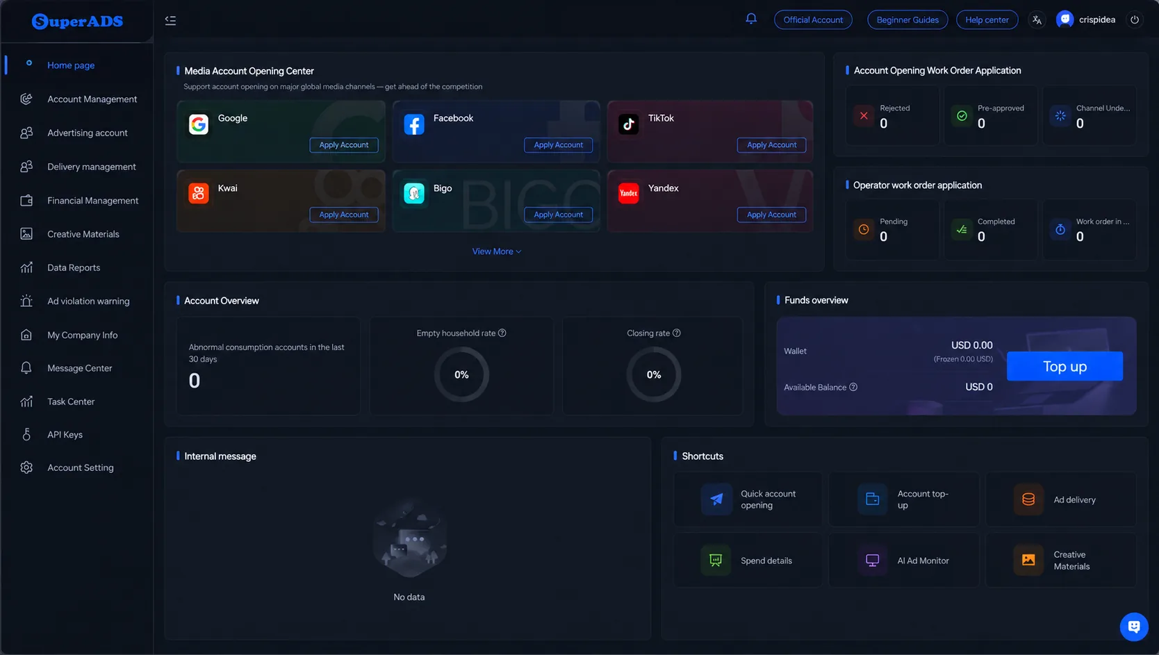 SuperADS advertising dashboard
